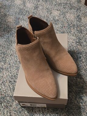 Franco Sarto Taupe Perforated Pointed Toe Ankle Booties